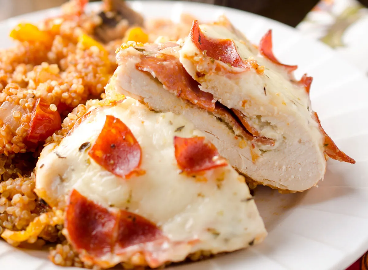 pizza stuffed chicken quinoa bake