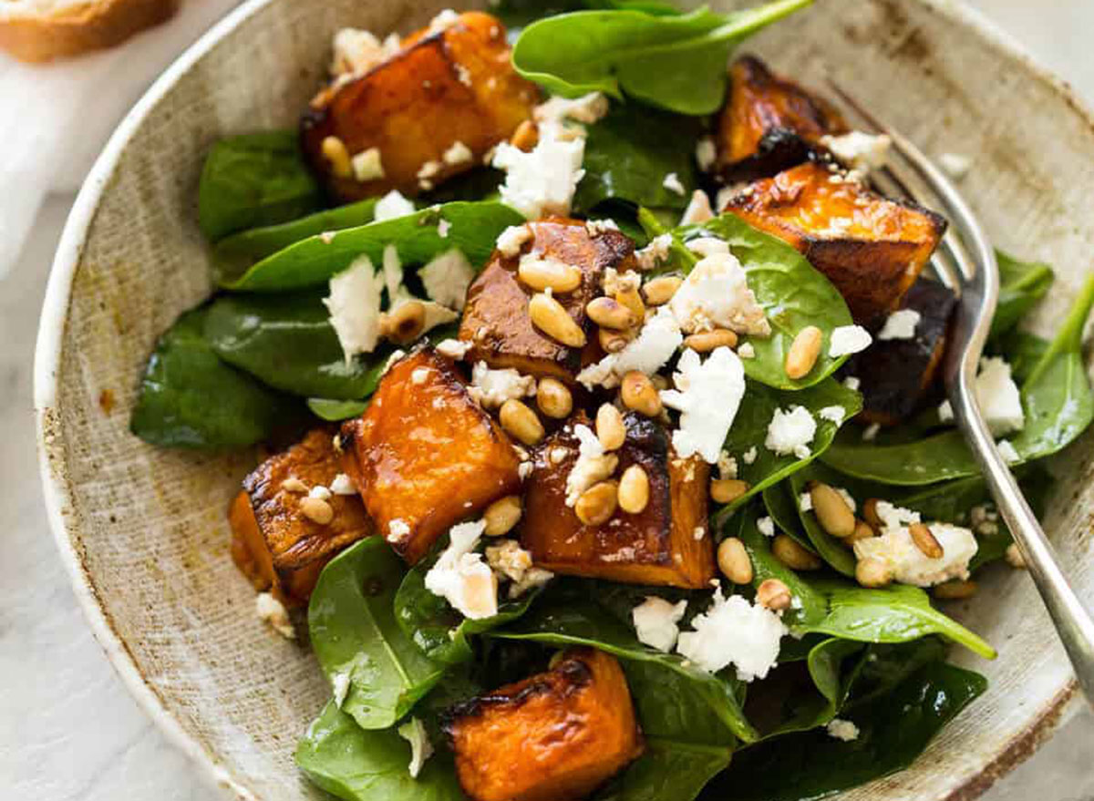 roasted pumpkin spinach salad