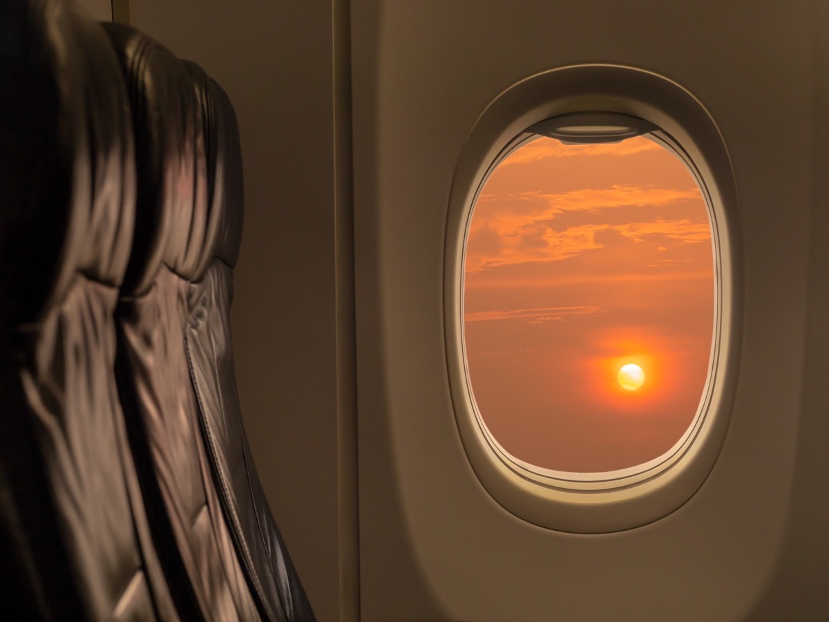 sunset as seen through a plane window