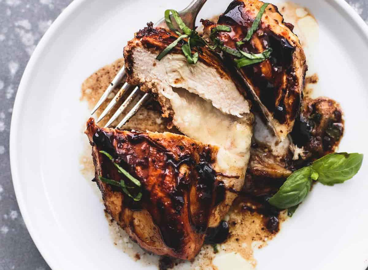 three cheese stuffed balsamic chicken