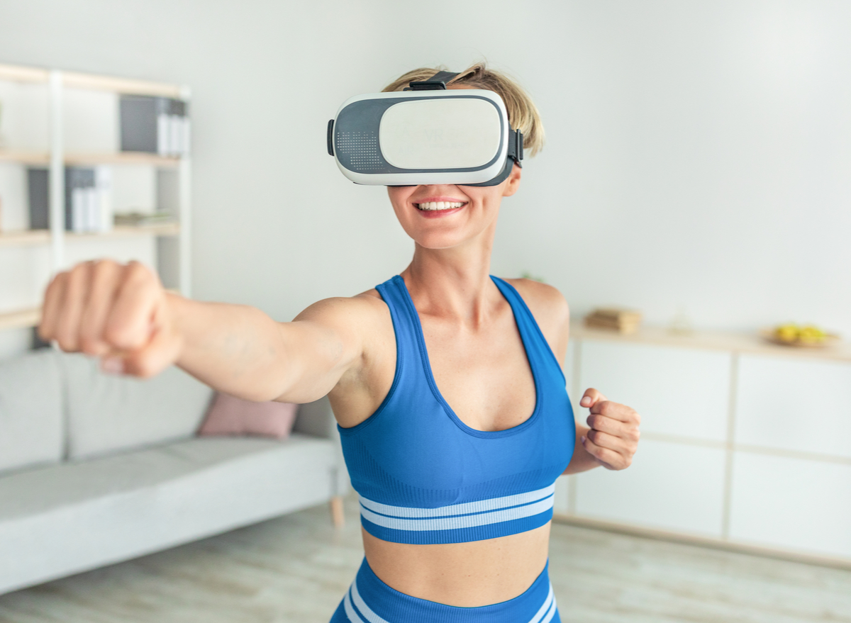 woman playing virtual boxing