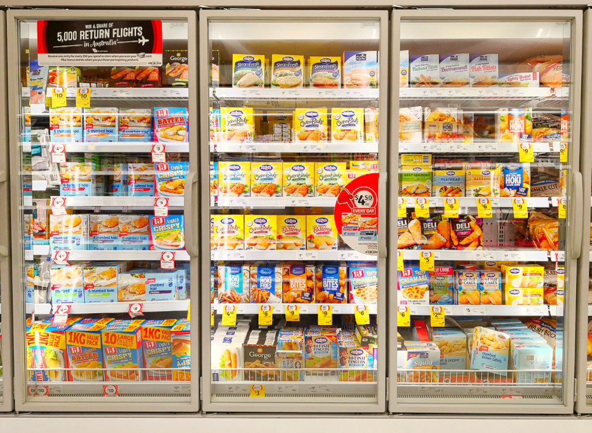 Seafood freezer section grocery store