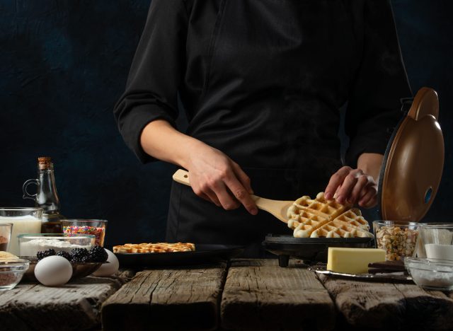 Waffle making chef