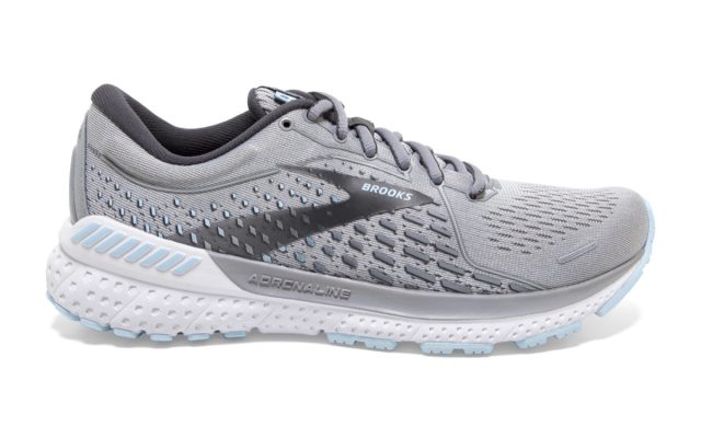gray running shoe on white background