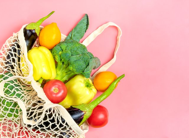 fruits and vegetables in a bag