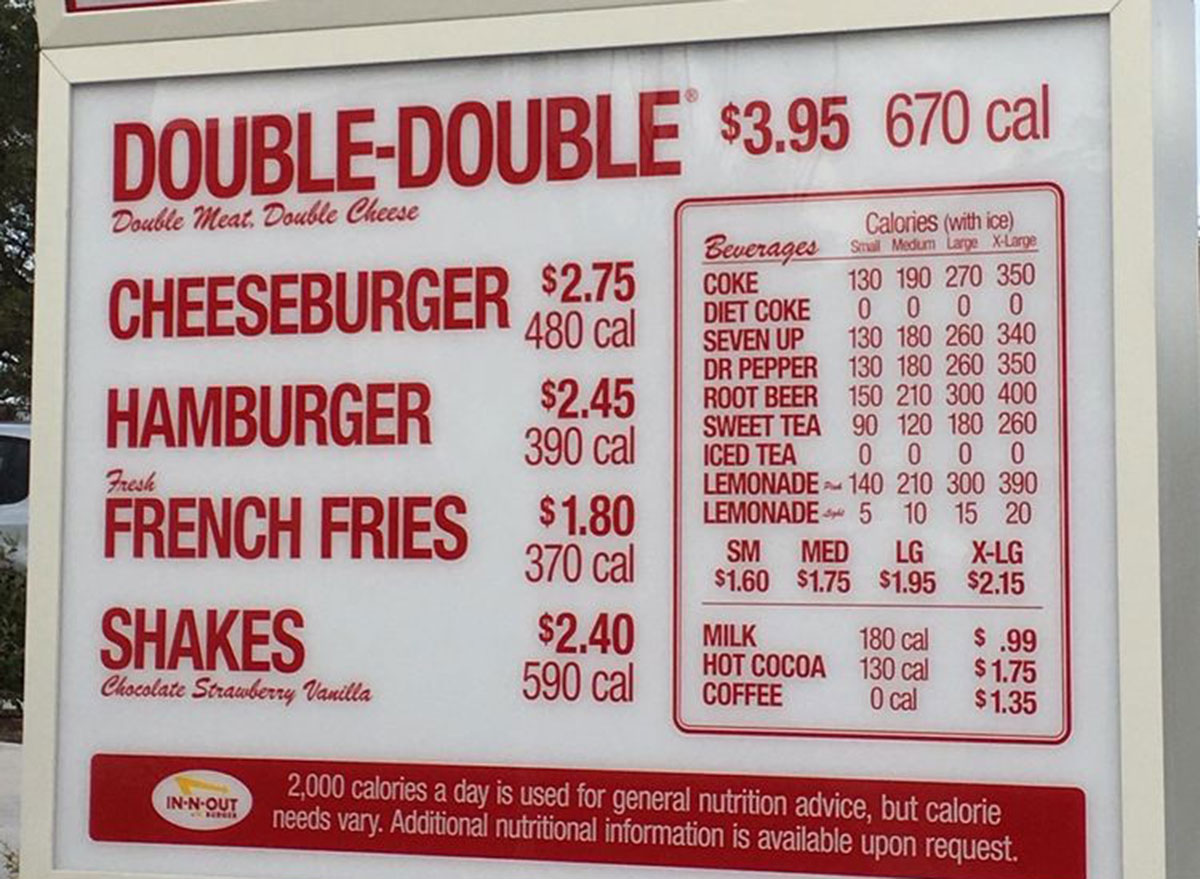 in n out menu