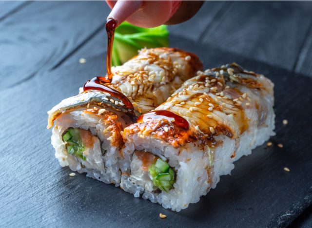 sushi with sauce