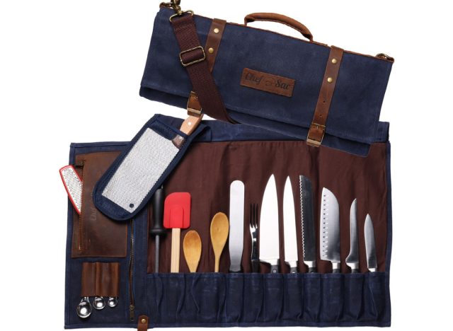 Chef Knife Waxed Canvas Genuine Leather Roll Bag