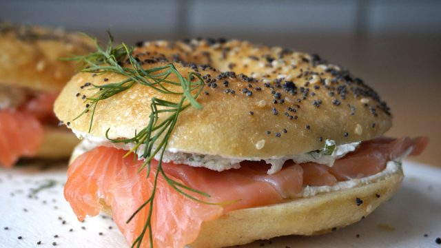 bagel sandwich with cream cheese and smoked salmon