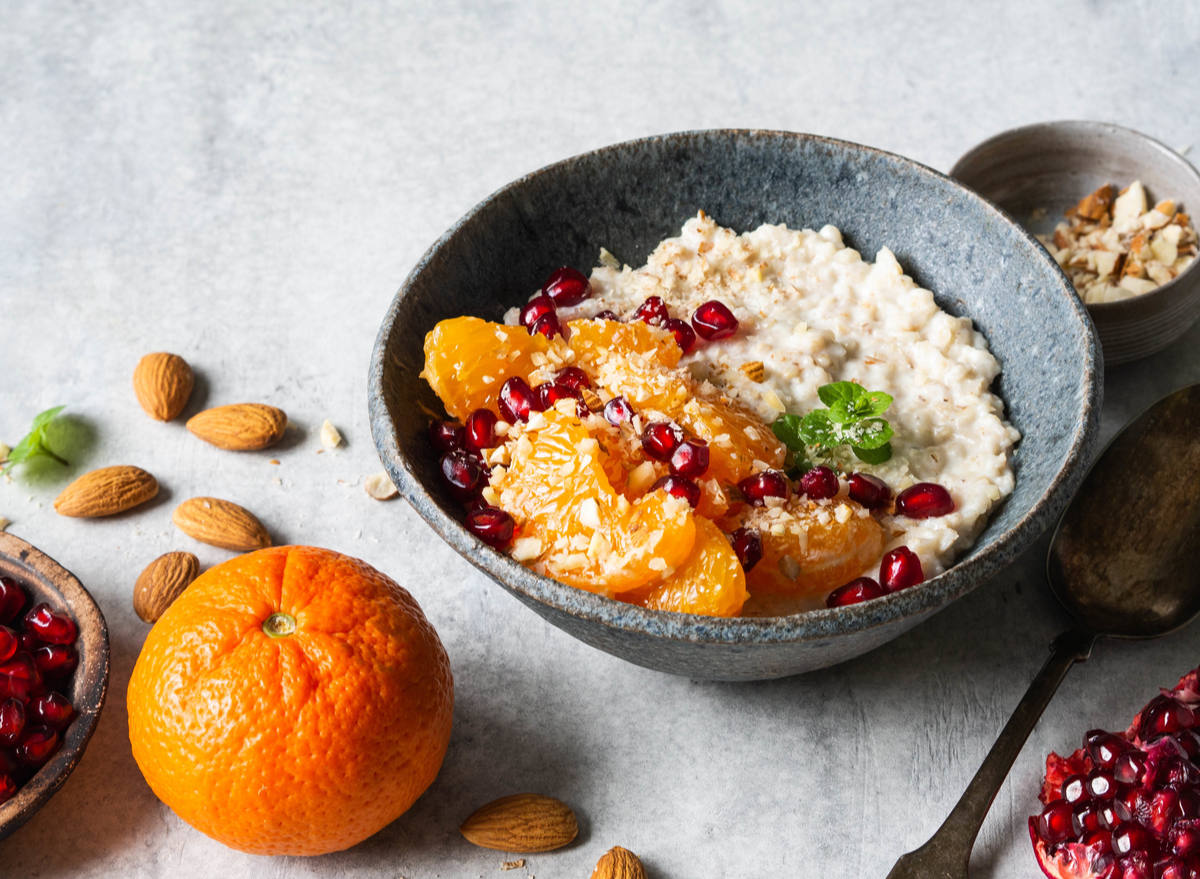 Citrus oatmeal pomegranate seeds