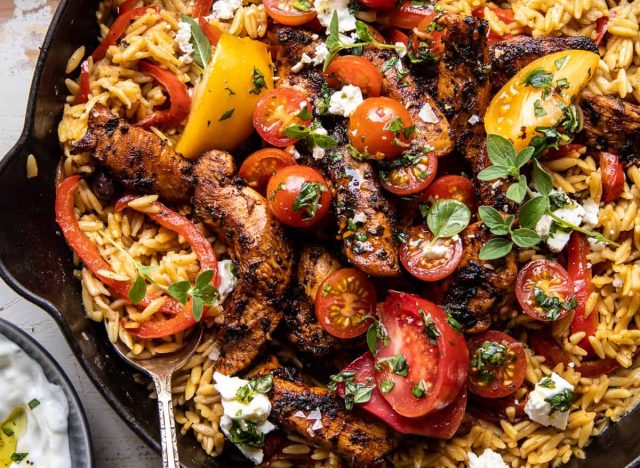 greek chicken orzo tomatoes feta tzatziki