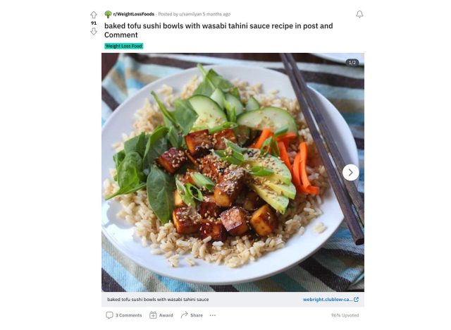 grilled tofu sushi bowl from reddit