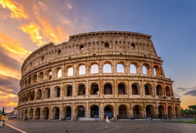 Sunrise view of Colosseum in Rome, Italy.