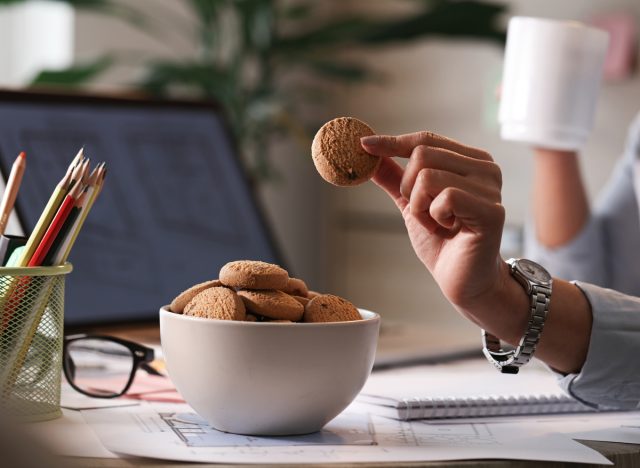 snacking on cookies from cookie bowl