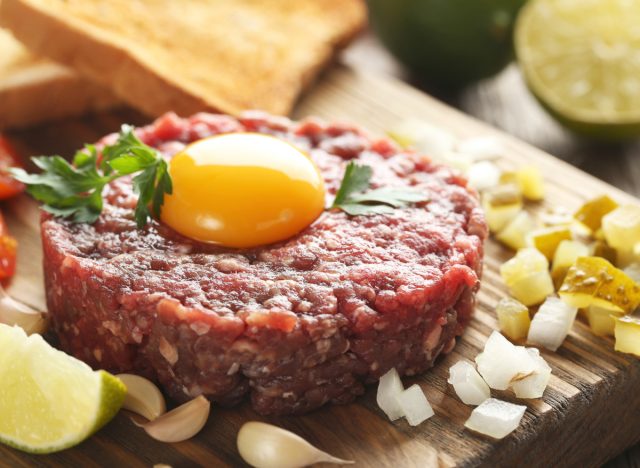 beef tartare with egg yolk