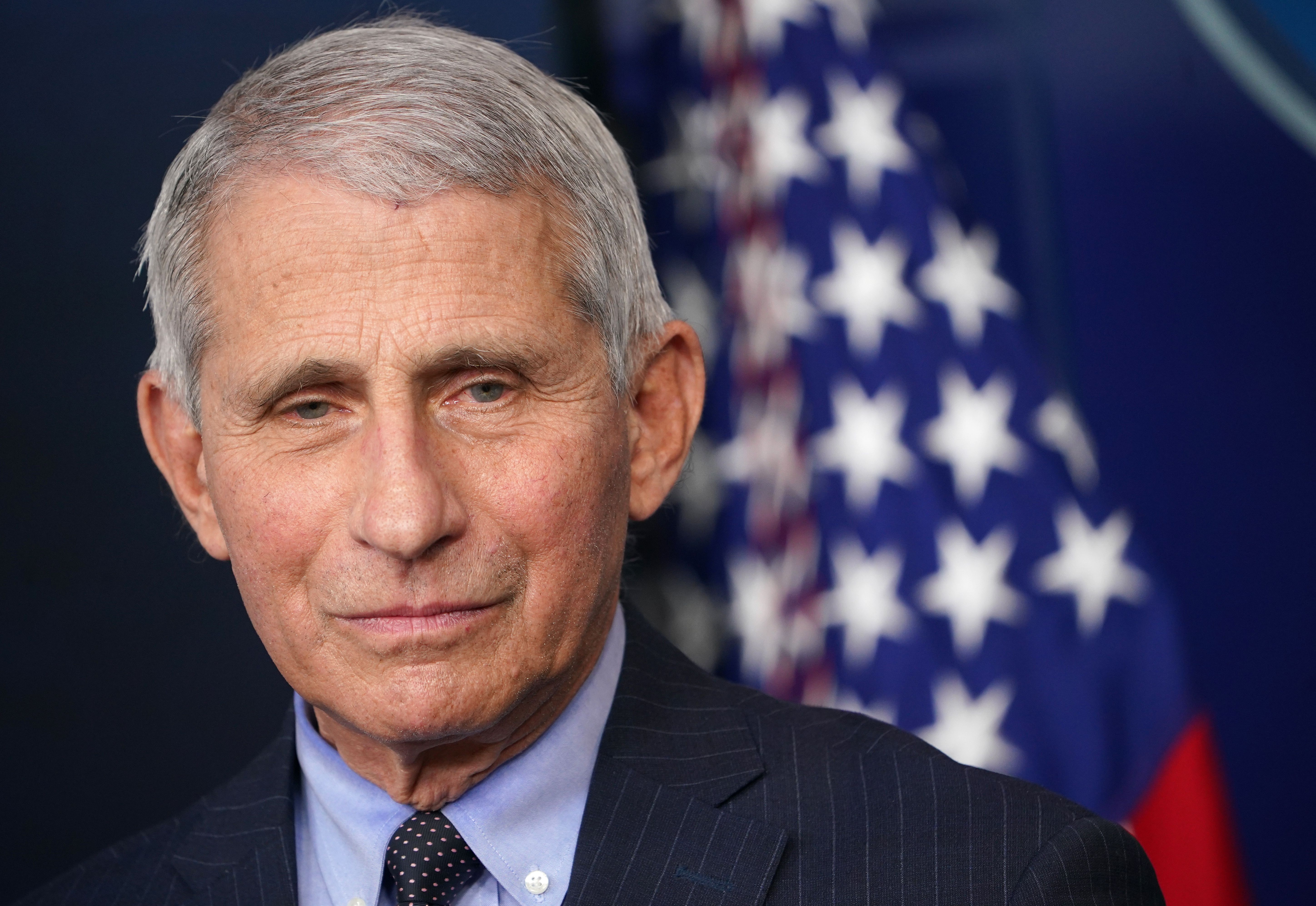 Director of the National Institute of Allergy and Infectious Diseases Anthony Fauci looks on during the daily briefing in the Brady Briefing Room of the White House in Washington