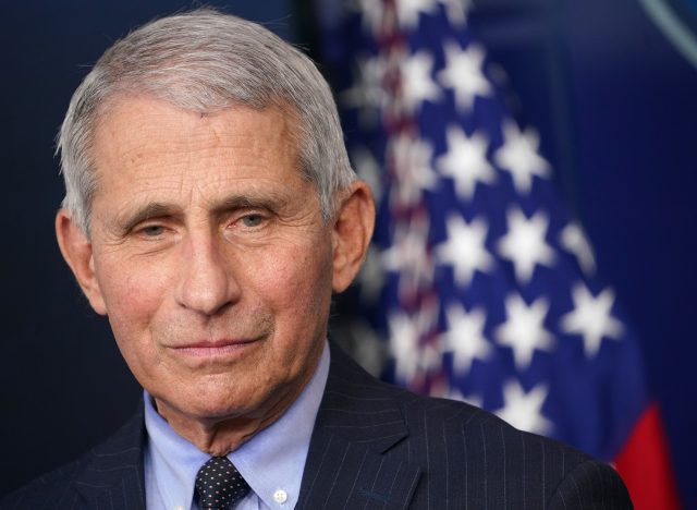 Director of the National Institute of Allergy and Infectious Diseases Anthony Fauci looks on during the daily briefing in the Brady Briefing Room of the White House in Washington