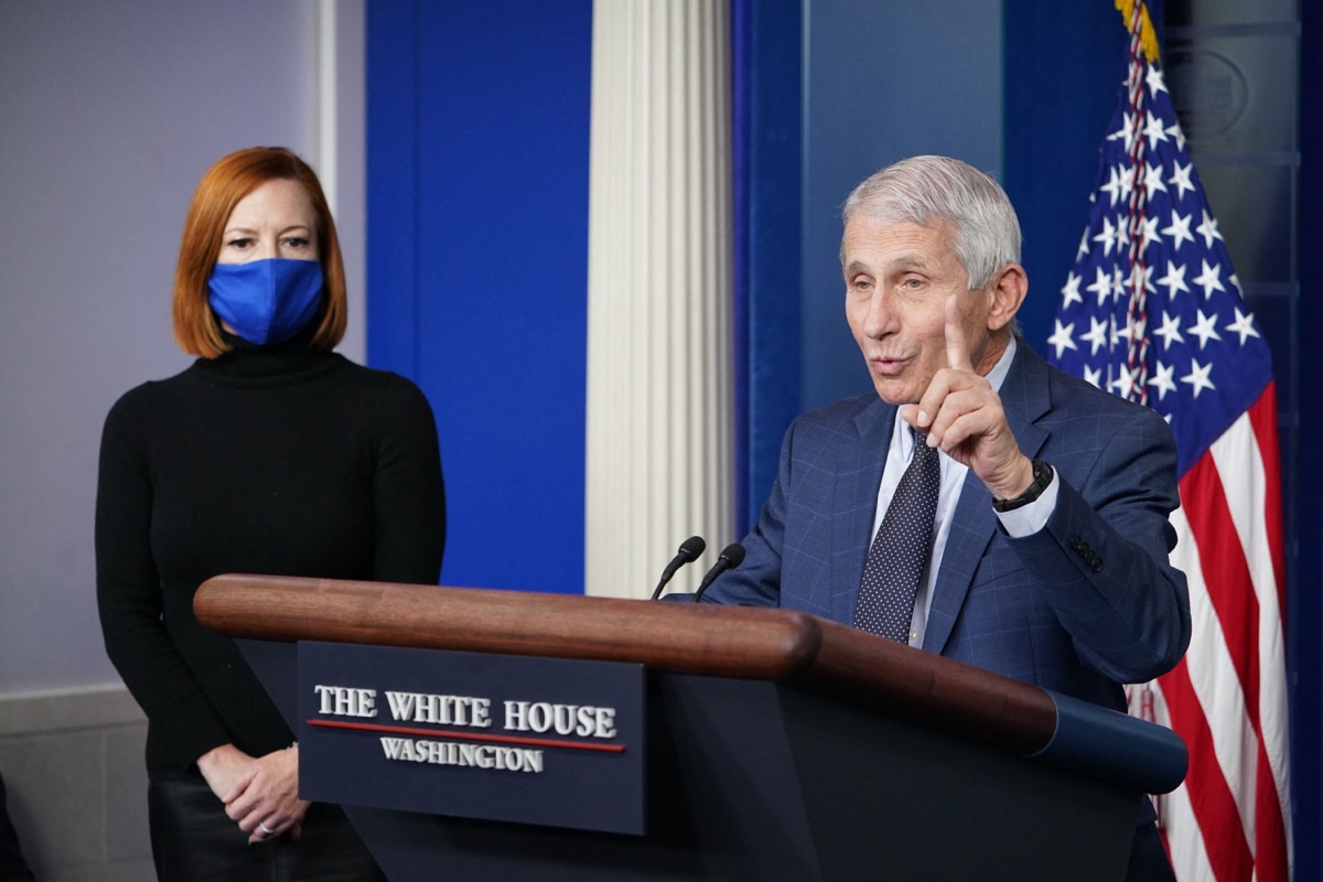 Chief Medical Advisor to the president Dr. Anthony Fauci speaks during the daily briefing in the Brady Briefing Room of the White House in Washington