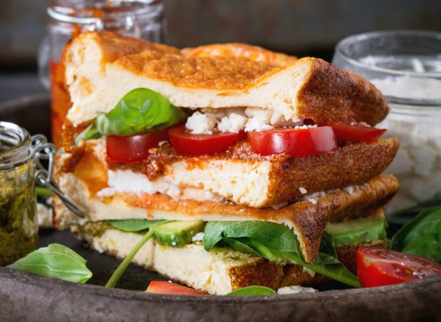 Feta cheese sandwich with spinach and tomato