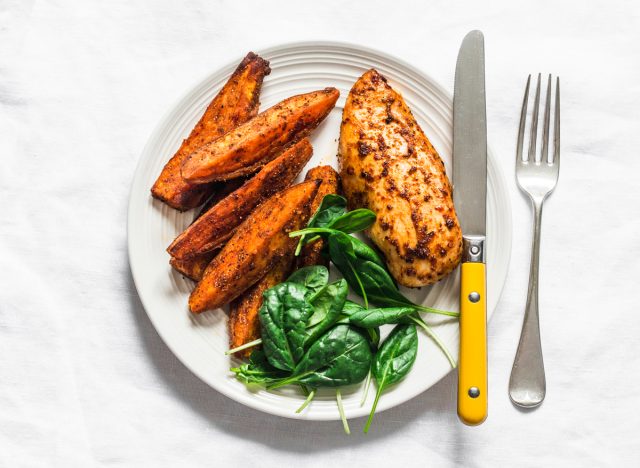 Quick dinner chicken sweet potato with spinach