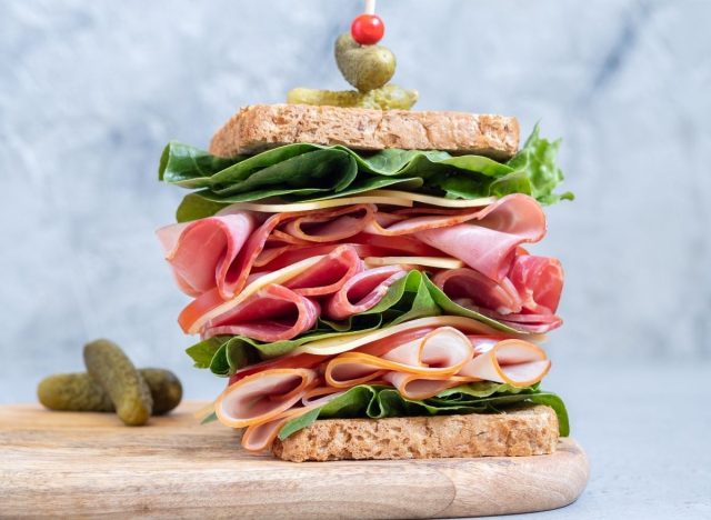 stacked sandwich with cold cuts