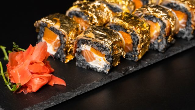 sushi with edible gold leaf