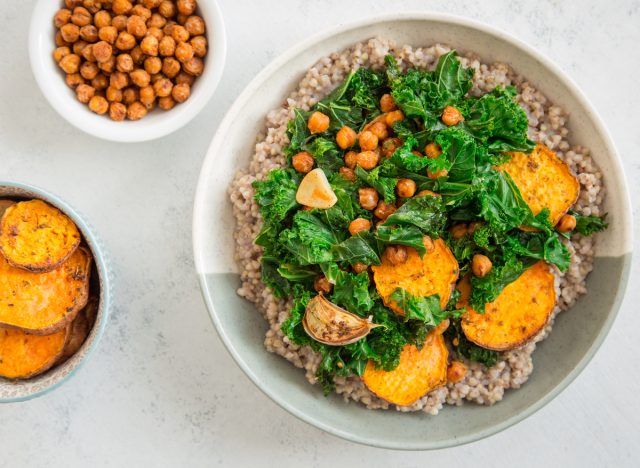 sweet potatoes, kale, chickpeas