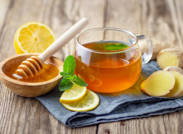 tea with lemon, ginger, and honey