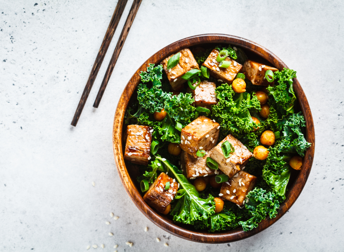 tofu, kale, chickpea bowl