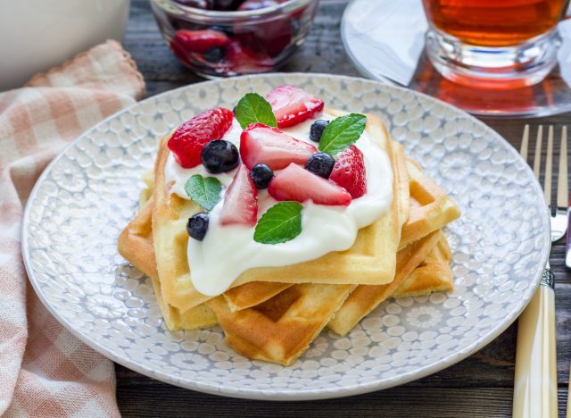 waffles with yogurt and strawberries