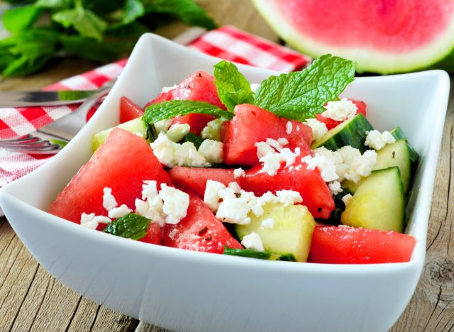 watermelon, cucumber, feta cheese salad