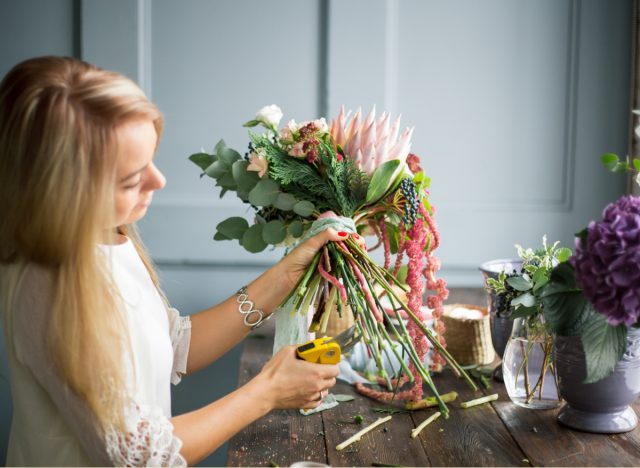 woman making bouquet