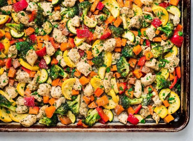 Sheet Pan Chicken with Rainbow Vegetables, Lemon and Parmesan