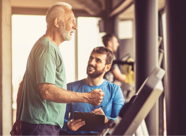 senior man on treadmill training for long-distance running