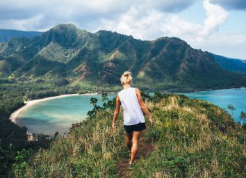 blonde woman hiking in Hawaii