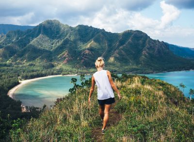 blonde woman hiking in Hawaii