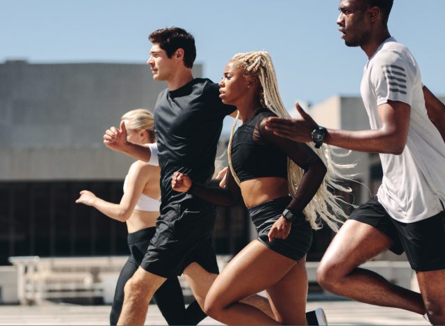 group of runners training outside