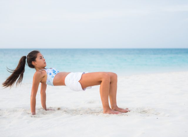 crab walk exercise on beach