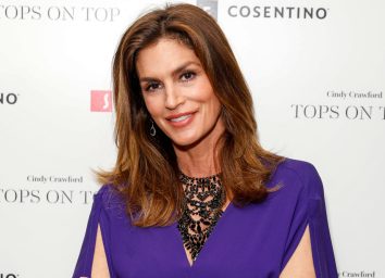cindy crawford at event in purple ensemble