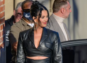 katy perry wears black leather outfit when getting out of car