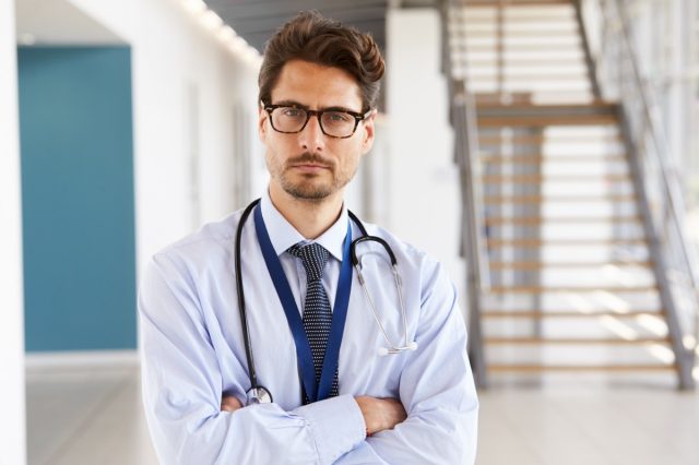 Portrait of a male doctor with a stethoscope.