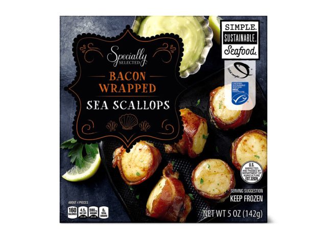 specifically selected bacon wrapped sea scallops