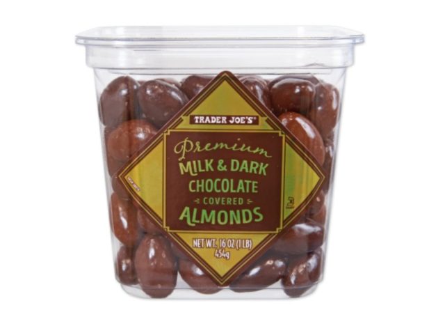 trader joe's milk and dark chocolate covered almonds