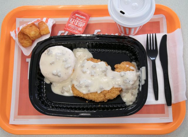 whataburger chicken patty, biscuit, and gravy