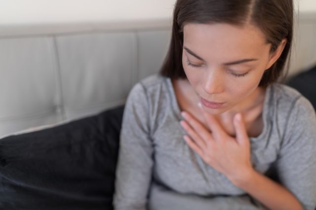 Woman can't catch breath.