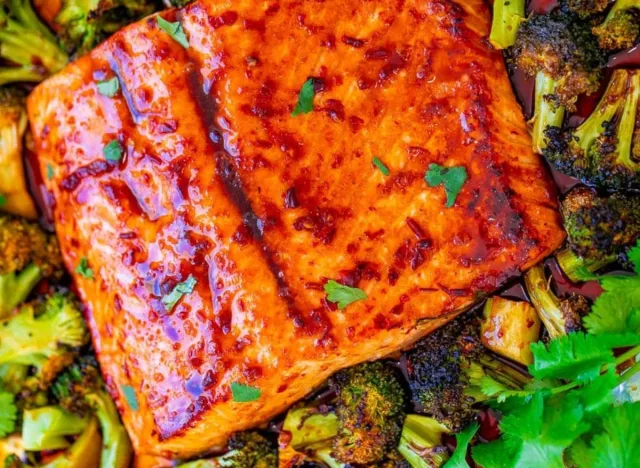 Asian salmon and broccoli