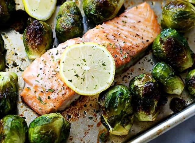 Garlic Roasted Salmon with Brussel Sprouts