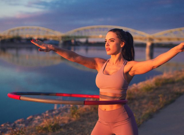 Female hula hoop exercise