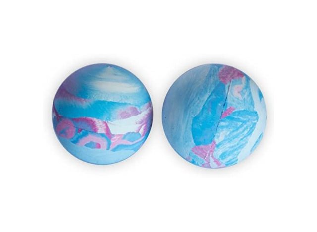 two multi-colored lacrosse balls for massage