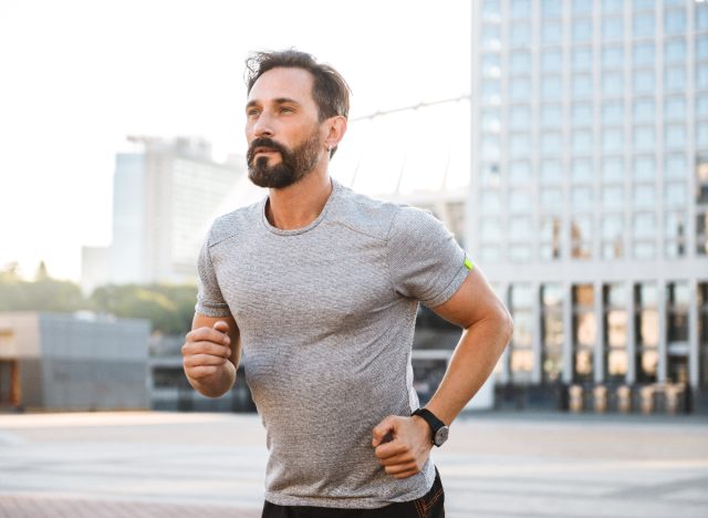 man in his 40s doing cardio outside for weight loss